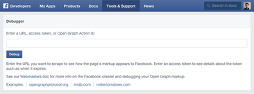 Debugger — окно для очистки КЭШа в Facebook